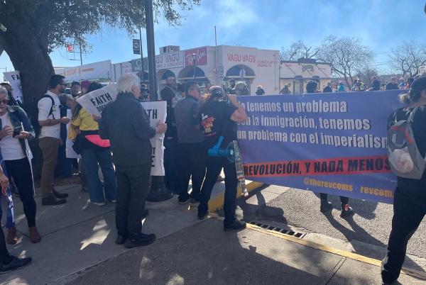February 4, 2024: Confronting fascists outside Shelby Park in downtown Eagle Pass, Texas.
