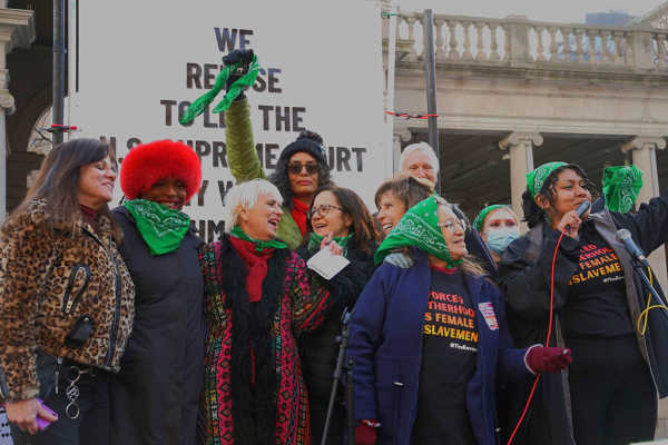 Leading Revcom Sunsara Taylor in the middle with Lori Sokol and other activists with the despicably red-baited abortion rights organization Rise Up for Abortion Rights