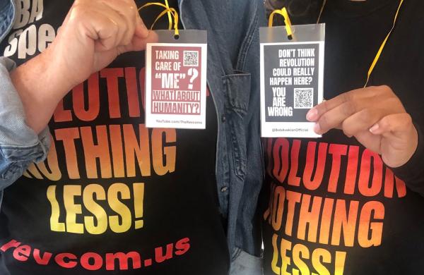 At SXSW Revcoms wore lanyards to drive people to @BobAvakianOfficial social media and to the BA Interviews on The RNL Show.