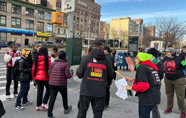 IWD New York City, rally around speakers.