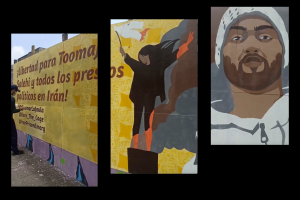 Screengrabs from video by Grupo Comunista Revolucionario, Colombia of the making of a huge street mural in Cali.