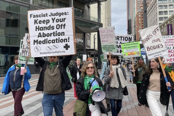 Seattle march protesting ruling against mifepriston, April 8, 2023.
