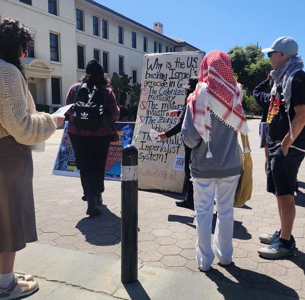 RevComs talk to students at Pomona College, April 8, 2024.