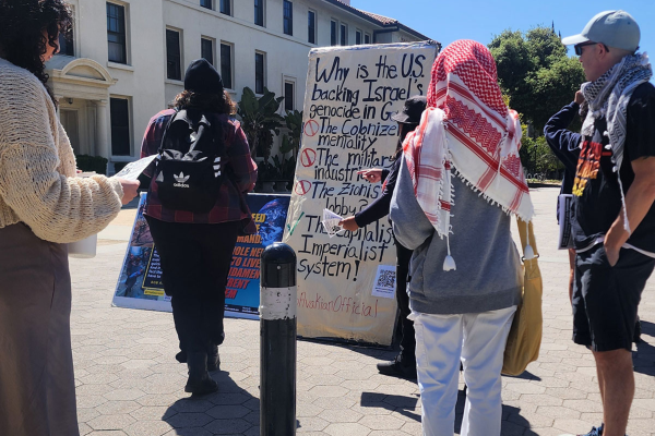 RevComs talk to students at Pomona College, April 8, 2024.