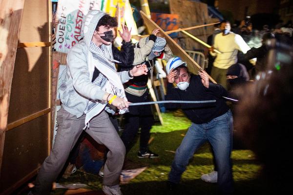UCLA encampment attacked by counter-protester Zionists May 1, 2024.