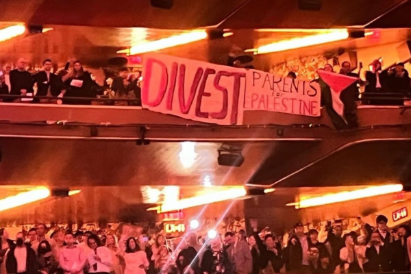 “Parents for Palestine” banner drop at Barnard graduation (Credit: X @ColumbiaSJP)