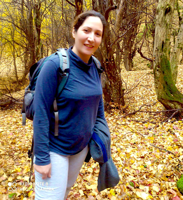 Iran political prisoner Sharifeh Mohammadi hiking in the mountains.