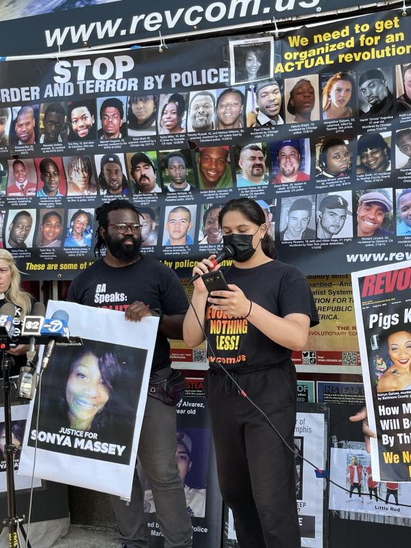 Chicago Revcom Corps for the Emancipation of Humanity at a rally for Sonya Massey, murdered by police.