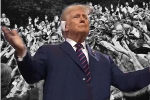 Trump with Nazi rally in the background