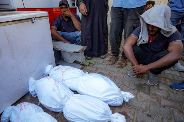 Palestinians at a hospital in central Gaza mourn relatives killed in Israeli bombardment, July 18, 2024.