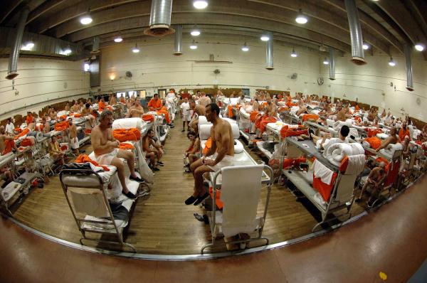 2011 California Department of Corrections image shows overcrowded conditions at the California prison in Chino, California.