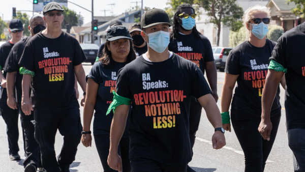 Revcoms marching in Los Angeles