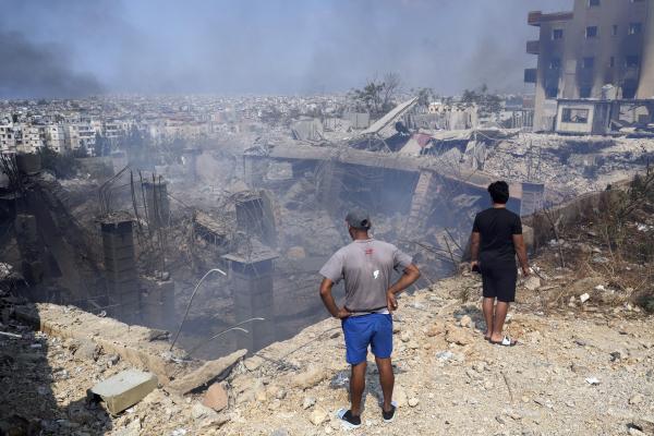 Lebanon: Israeli strikes cause a crater, a complete decimation of four to six residential buildings in densely populated area south of Beirut, September 28, 2024.