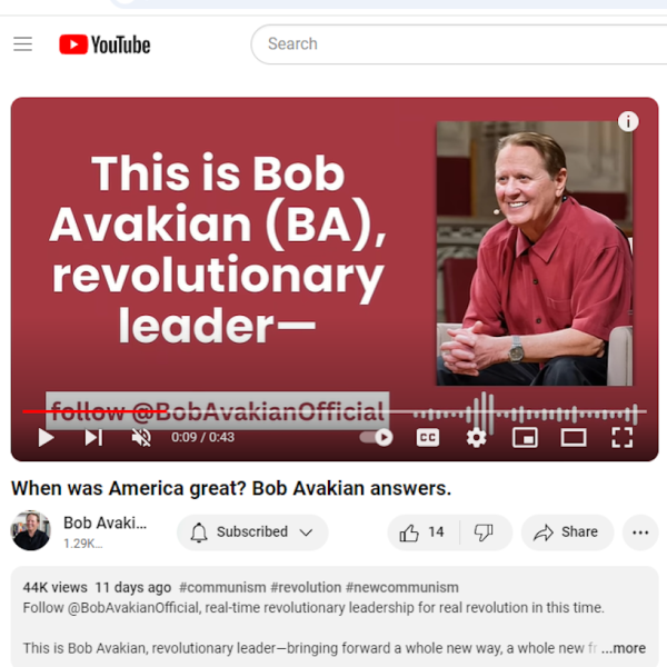 Youtube screenshot: This is Bob Avakian (BA) revolutionary leader...