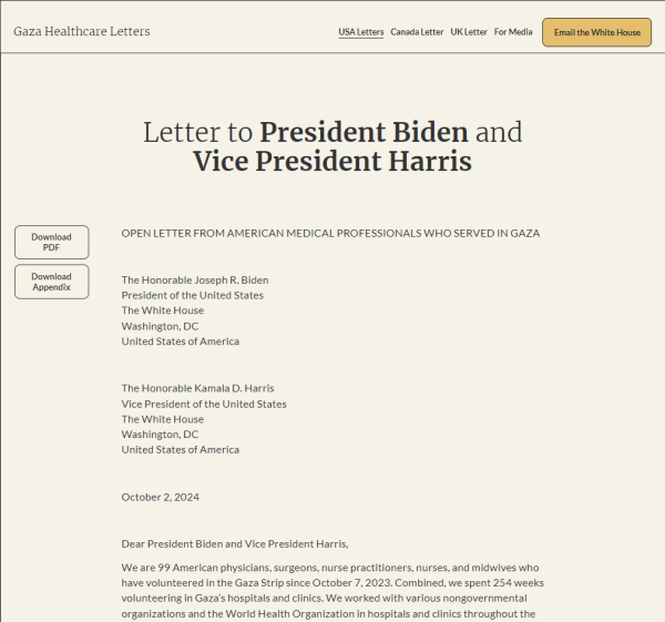 Letter to President Biden and Vice President Harris from American medical professionals who served in Gaza