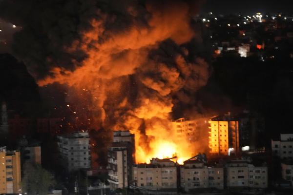 Israeli airstrike set the suburb of Dahiyeh, Beirut on fire, October 23, 2024.