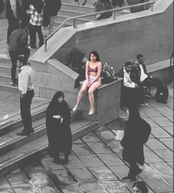 Ahoo Daryaei during her protest.