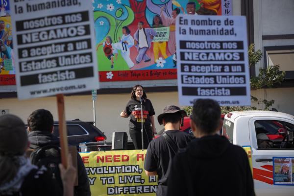 Sunsara Taylor speaks to rally protesting Trump/MAGA Fascism inauguration.