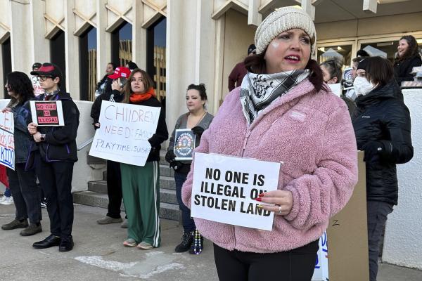 Protesting Oklahoma's Board of Education's proposal that parents enrolling children in public schools need to provide proof of their child's U.S. citizenship or legal immigration status, January 28, 2025.