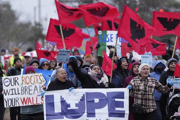 Farmworkers in bordertown McAllen, Texas protest Trump's inauguration and his attacks on immigrants, January 20, 2025.
