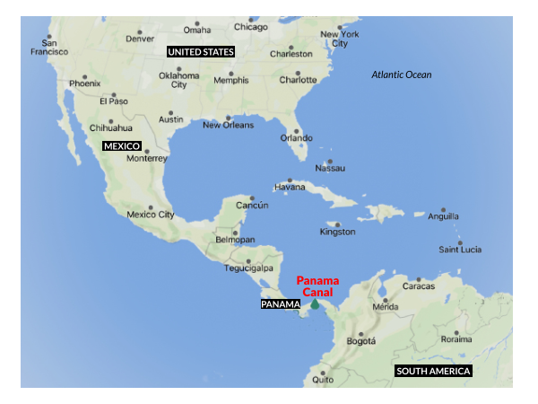MAP of Panama Canal in Western Hemisphere 