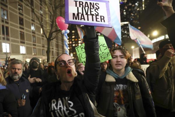 Protesters at NYU Langone demand gender-affirming care for transgender youth, February 3, 2025.