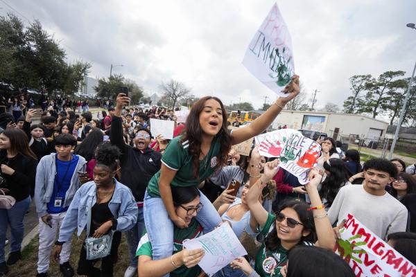 Students at Sam Houston Math, Science, and Technology Center High School, walkout to protest I.C.E., February 6, 2025.