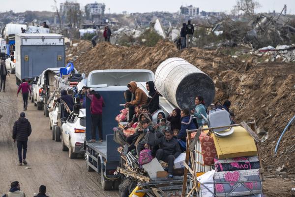 Displaced Palestinians journey from central Gaza to their homes in the northern Gaza Strip, February 11, 2025.