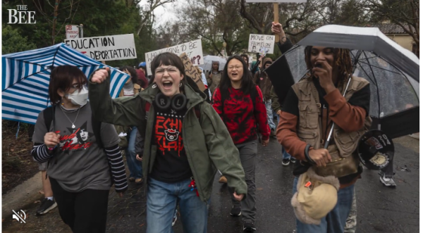 Students walk out of Sacramento McClatchy High School to protest immigration raids.