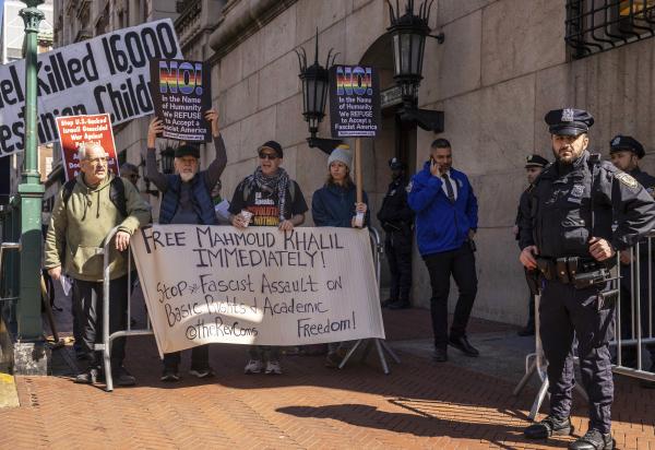 Columbia University students and others protest arrest of Mahmoud Khalil, graduate student, March 10, 2025.