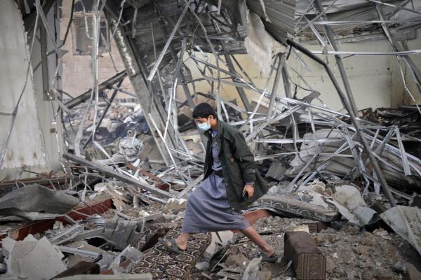 Rubble in Sanaa, Yemen struck by U.S. airstrikes overnight, March 20, 2025.