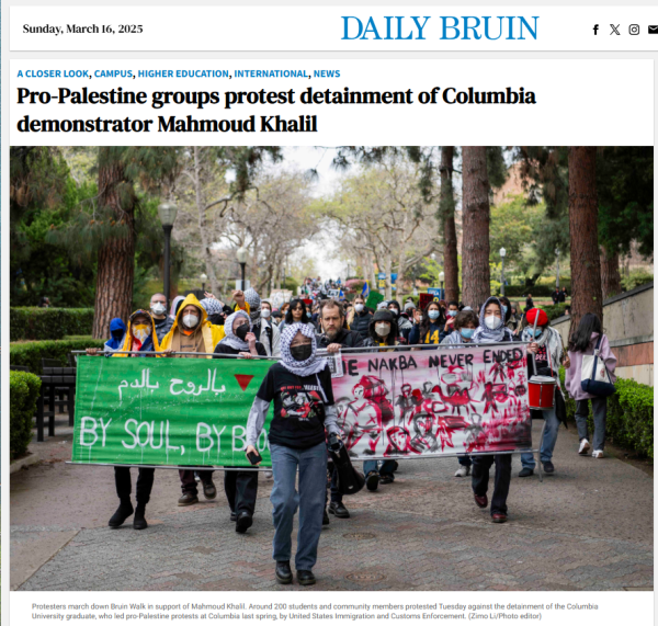 Pro-Palestine protest on UCLA campus on detainment of Mahmoud Khalil.