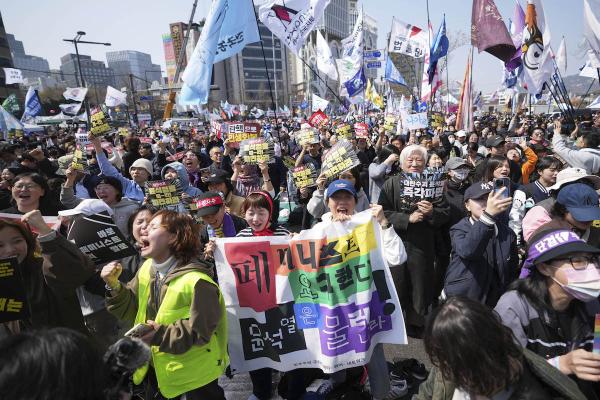 celebration in Seoul after impeached president was ousted, April 4 2025