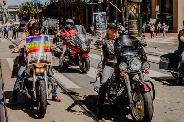 Dykes on Bikes at the "Fight Fascism!" rally, San Francisco, April 12, 2025.