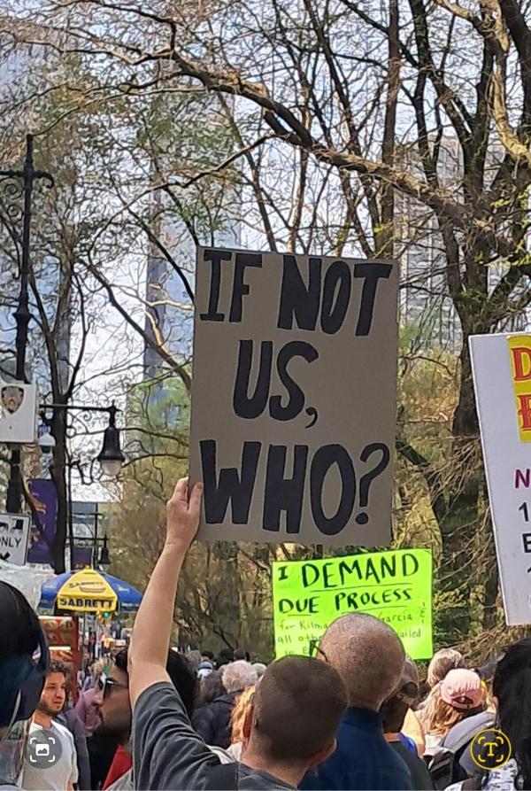 New York City April 19 - protest sign