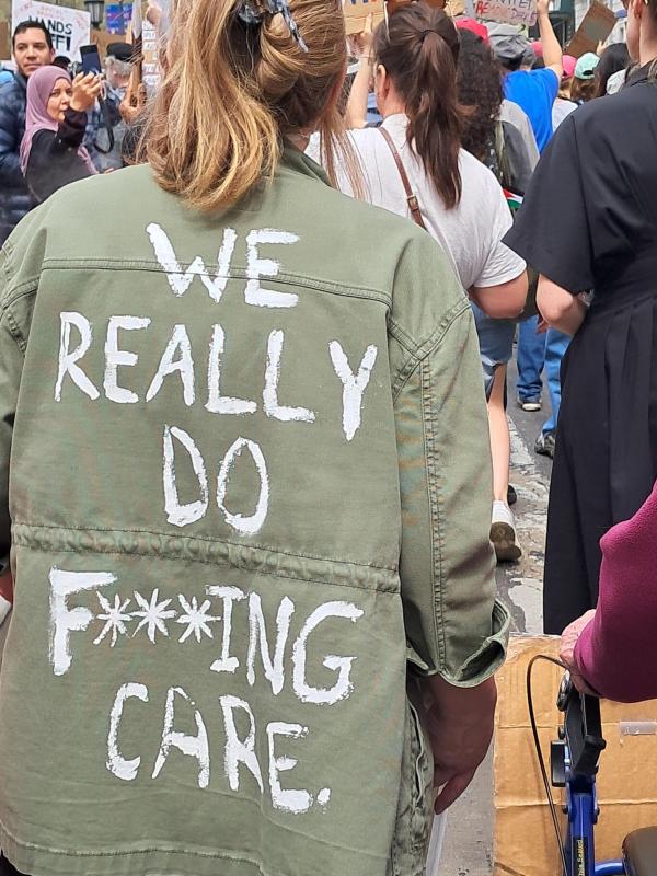 New York City April 19 - protest sign