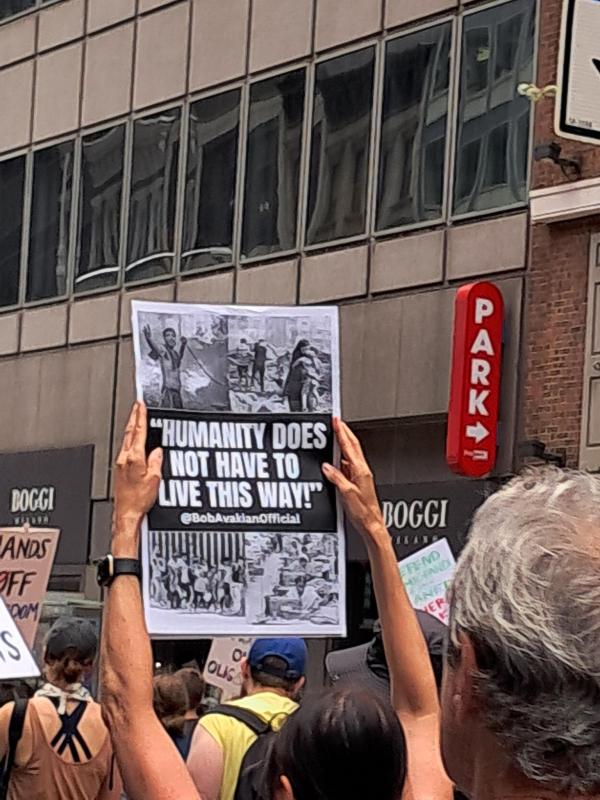 New York City April 19 - protest sign