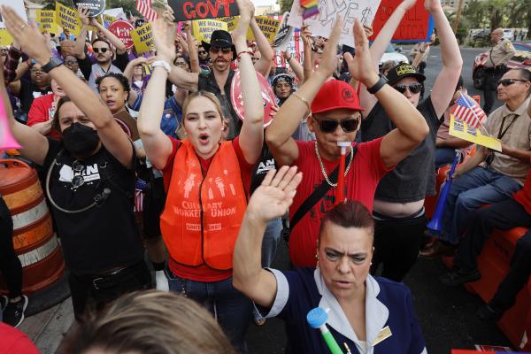 Las Vegas, Nevada, culinary workers rally on May Day 2025.