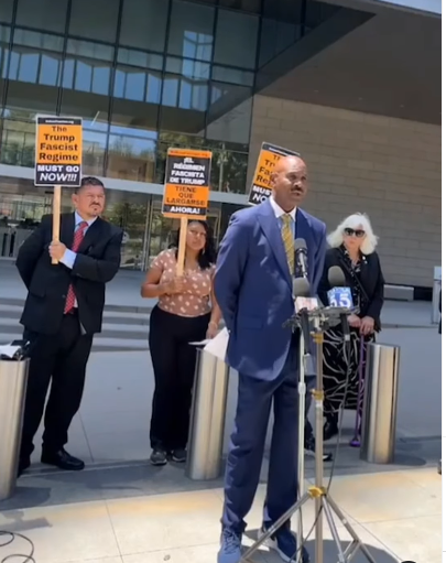 Press conference in front of the Los Angeles Federal Court.