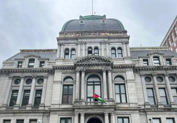 Palestinian flag flies at Providence, Rhode Island City Hall