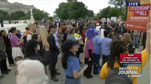 Protestors supporting birthright citizenship in front of Supreme Court, May 15, 2025.