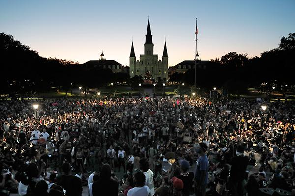 Thousands protest the murder of George Floyd in Jackson Square, New Orlean, June 5, 2020.s