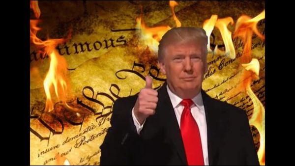 Trump & U.S. Constitution in flames