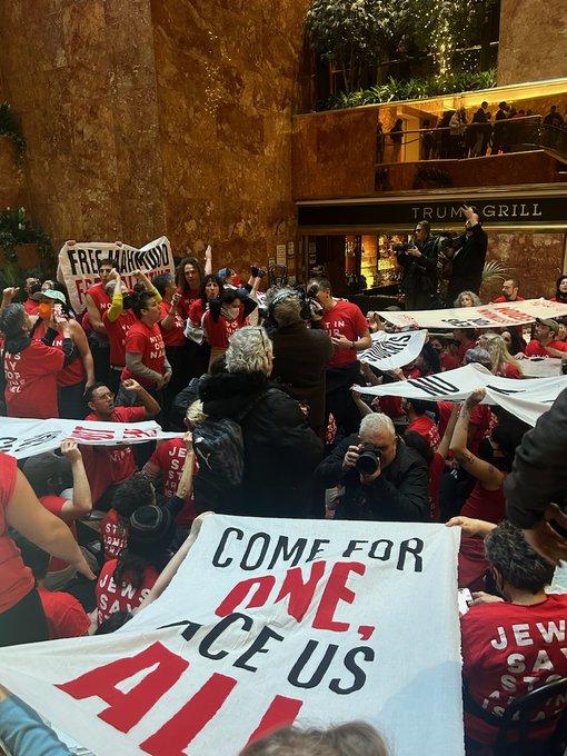 Jewish Voices for Peace protest to free Mahmoud Khalil in the lobby of Trump Tower 
