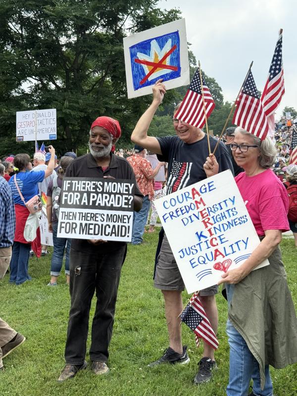 Baltimore No Kings protest sign says: "If there's money for a parade? Then there's money for Medicaid!