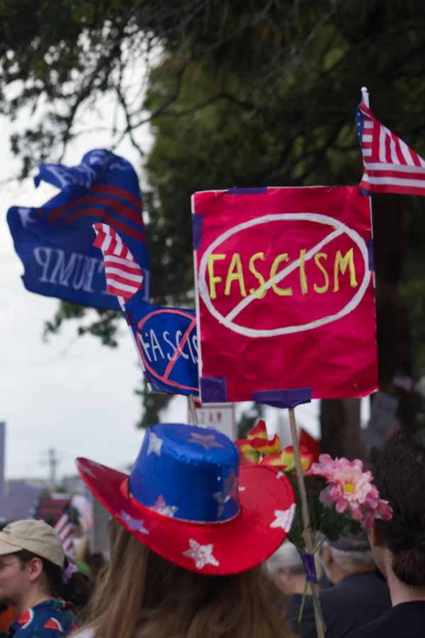 Flag at No Kings protest: No Fascism