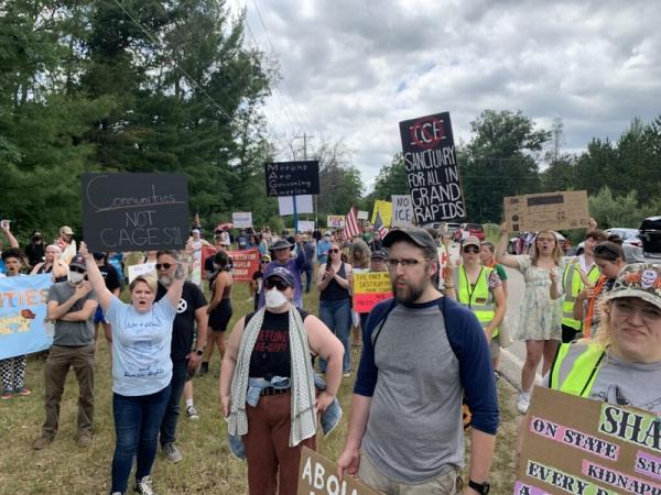 Baldwin, Michigan, people protest detention center, July 4, 2025.