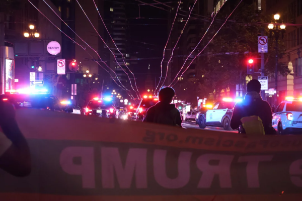 Refuse Fascism march in San Francisco faces off with the SFPD.