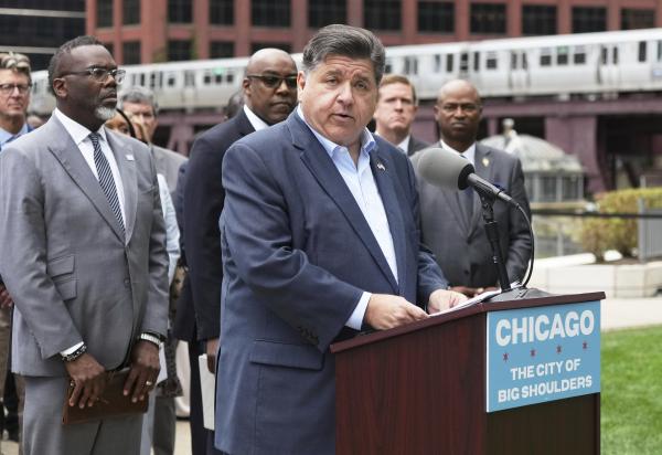  Illinois Governor JB Pritzker speaks during a news conference in Chicago, August 25, 2025.