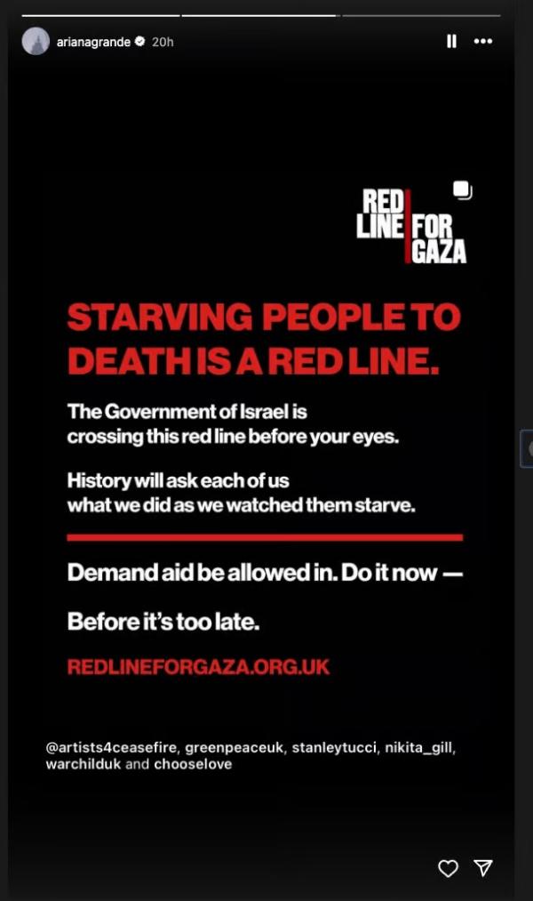 Ariana Grande post on Gaza